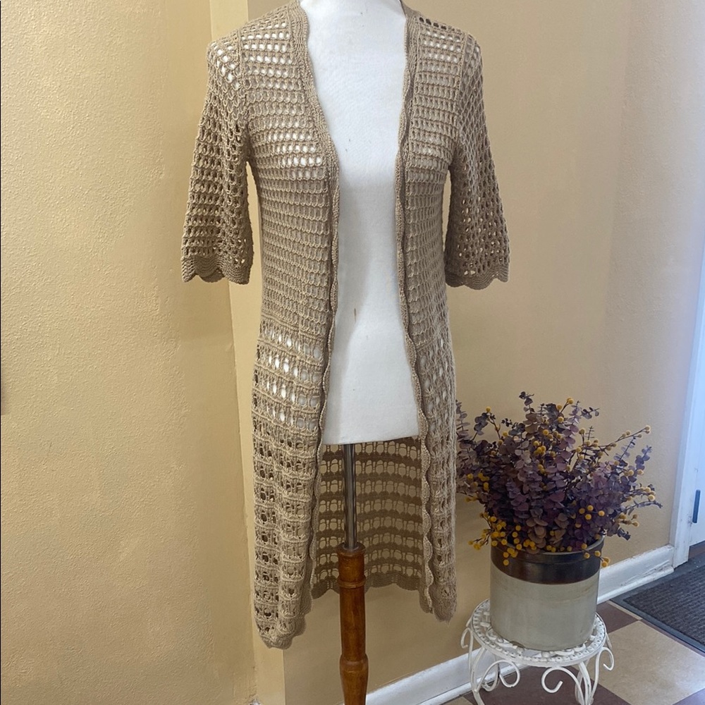 New Directions Tan Crochet Cardigan